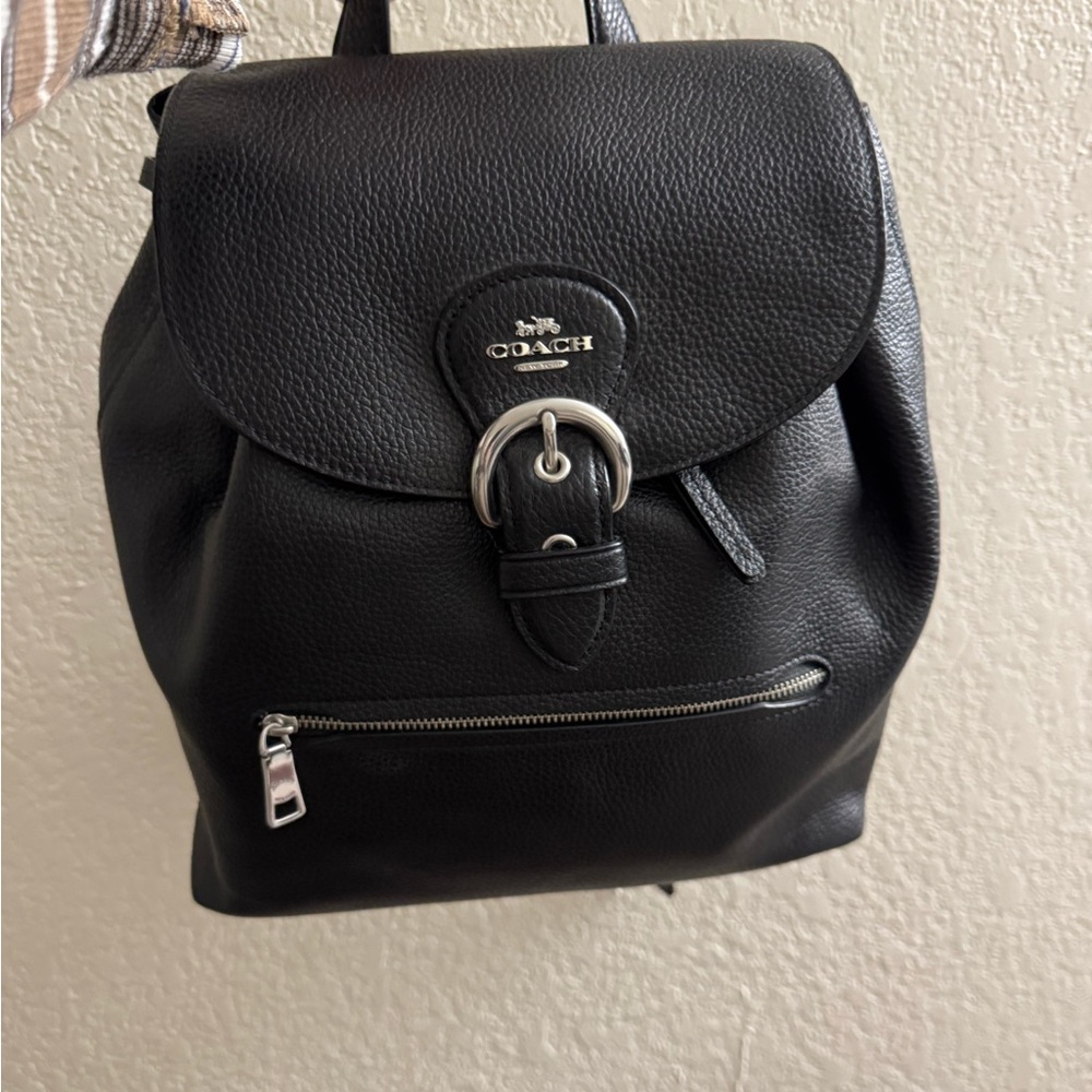 COACH Black Pebbled Leather Mini Backpack with Silver Hardware